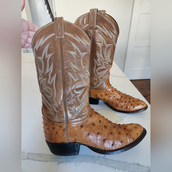 Tony Lama El Rey Collection Vintage Full Quill Ostrich Boots Brown/Tan Size 8.5D - Picture 9 of 16
